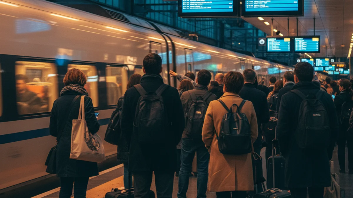 Imatge genèrica d'una estació de tren d'alta velocitat amb passatgers esperant a l'andana.