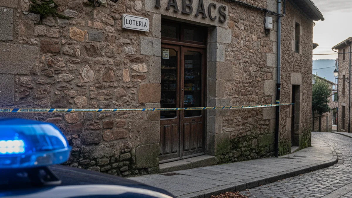 Generic image of a tobacco shop with blue police lights in the background.