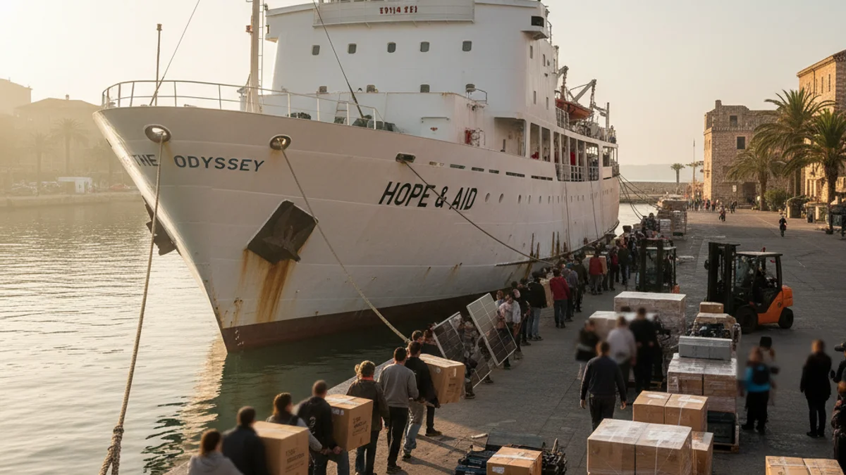 Generic image of a humanitarian aid ship preparing for an international mission.