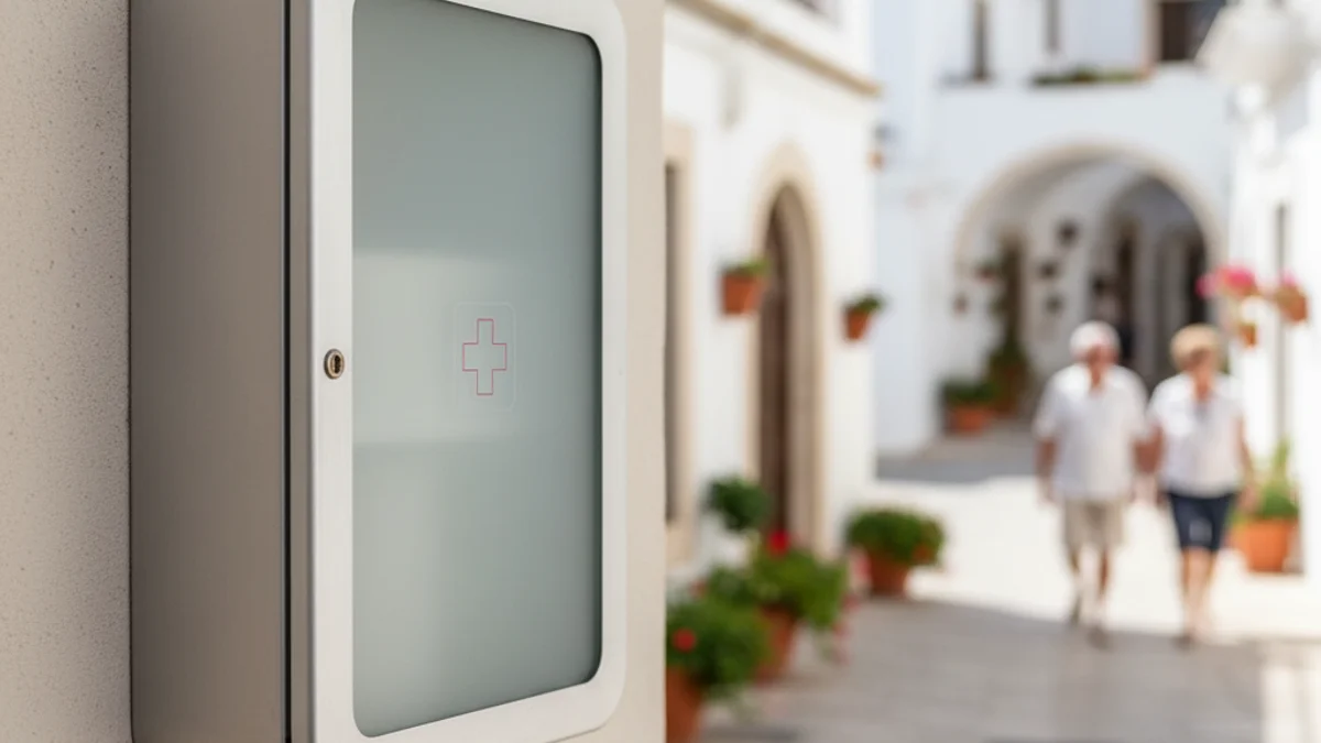 Imatge genèrica d'una farmaciola de primers auxilis instal·lada en un espai públic.