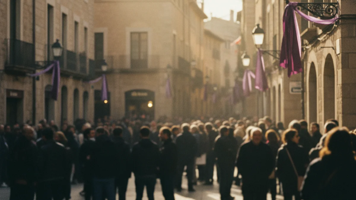 Imatge genèrica d'una plaça pública decorada per a una celebració institucional reivindicativa.