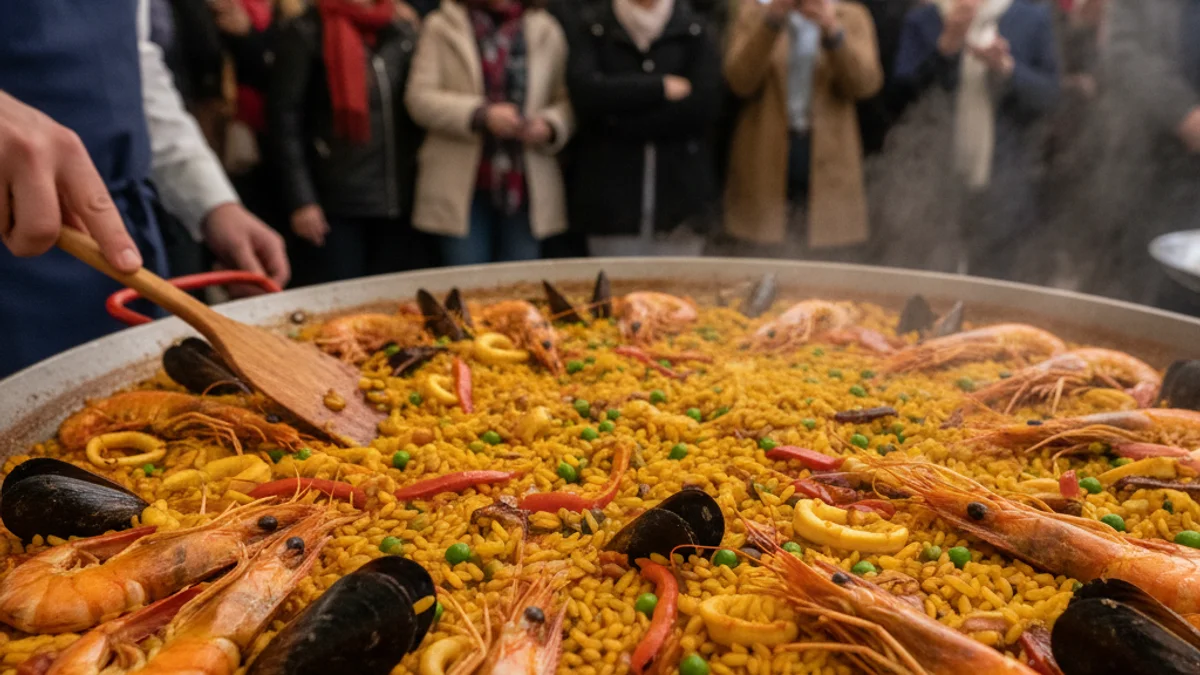 Imatge genèrica d'una demostració de cuina marinera amb un plat d'arròs com a protagonista.