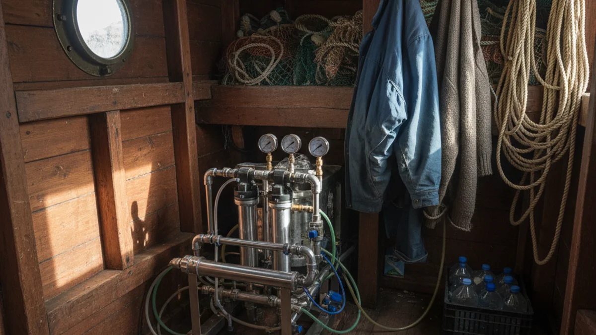 Imatge genèrica d'un sistema de dessalinització d'aigua instal·lat a l'interior d'una embarcació.