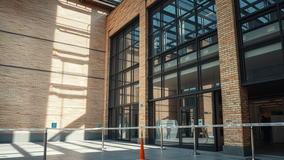 Imatge genèrica de la façana d'un mercat municipal modern amb grans vidrieres i detalls de ceràmica.