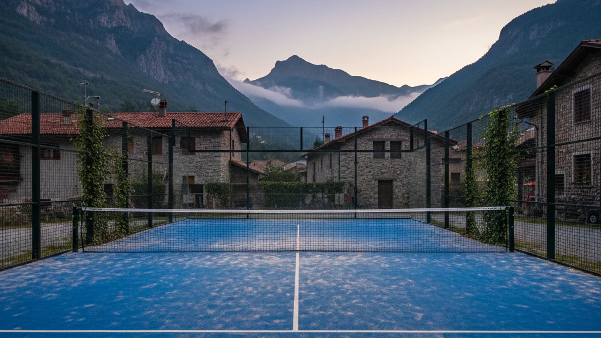 Imagen genérica de una pista de pádel vacía al aire libre.