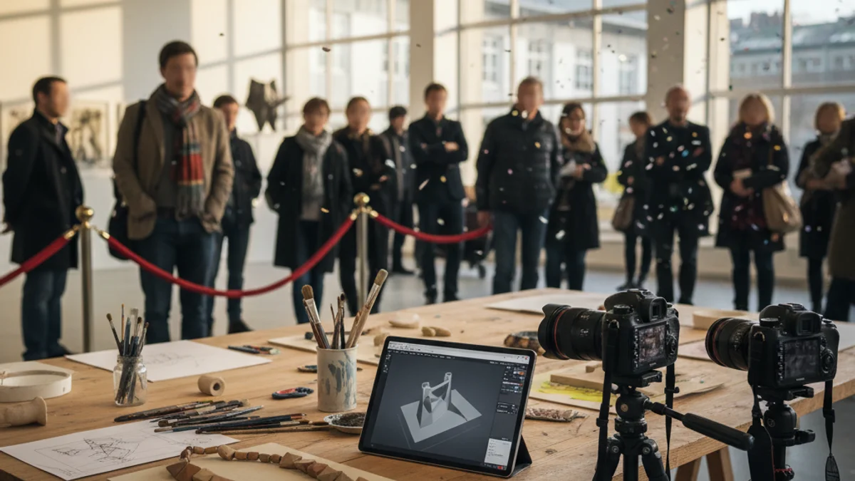 Imatge genèrica de l'interior d'una escola d'art amb material de disseny i tallers.