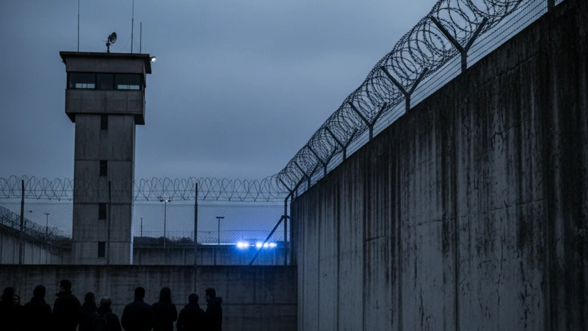 Imatge genèrica de l'exterior d'un centre penitenciari amb tanques de seguretat sota un cel ennuvolat.