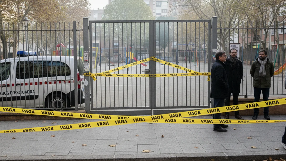 Generic image of an educational center during a strike day with protest signs.