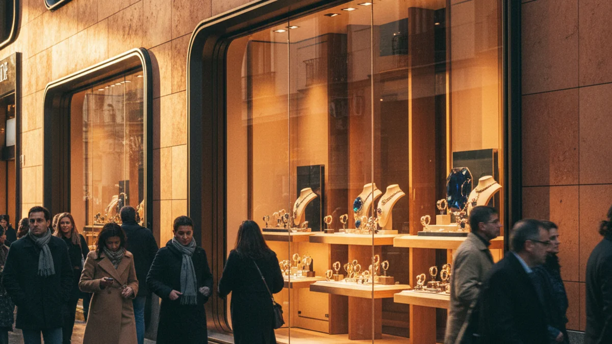 Imatge genèrica de la façana d'una joieria de luxe amb arquitectura modernista.