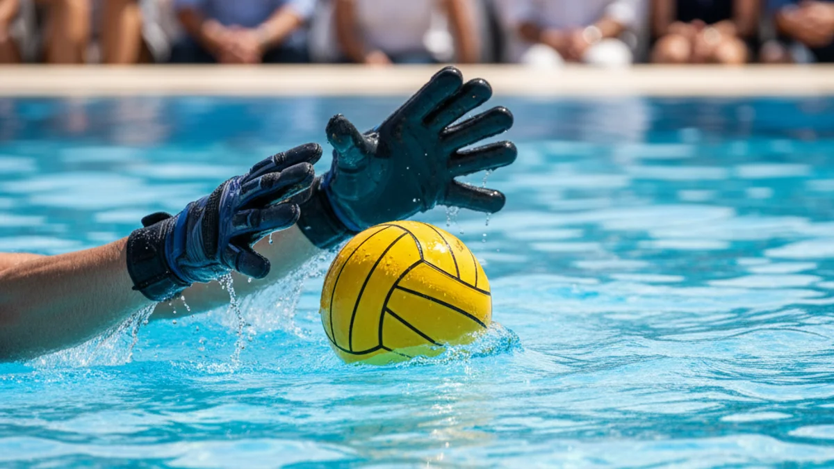 Imatge genèrica d'una porteria de waterpolo en una piscina de competició.