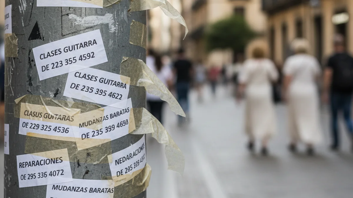 Imatge genèrica de cartells publicitaris enganxats en un fanal de la via pública.