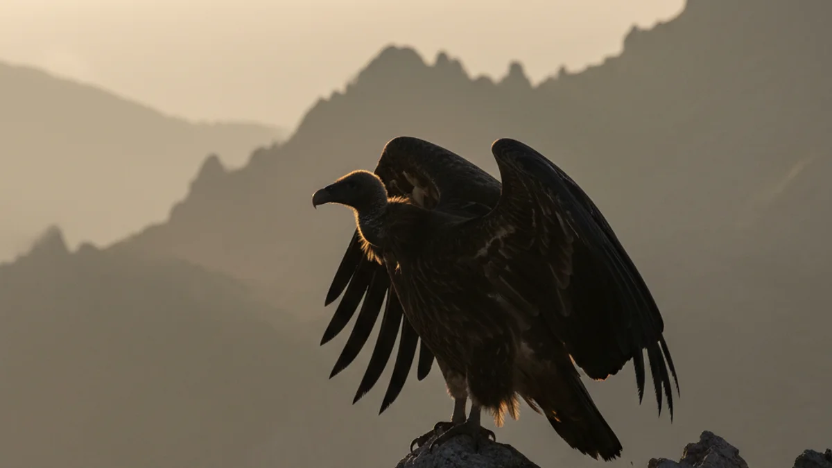 Imatge genèrica d'un voltor negre en un entorn de muntanya al Pirineu.