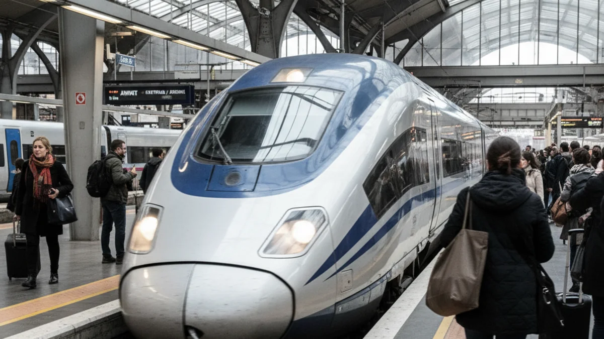 Imatge genèrica d'un tren d'alta velocitat arribant a una estació ferroviària.