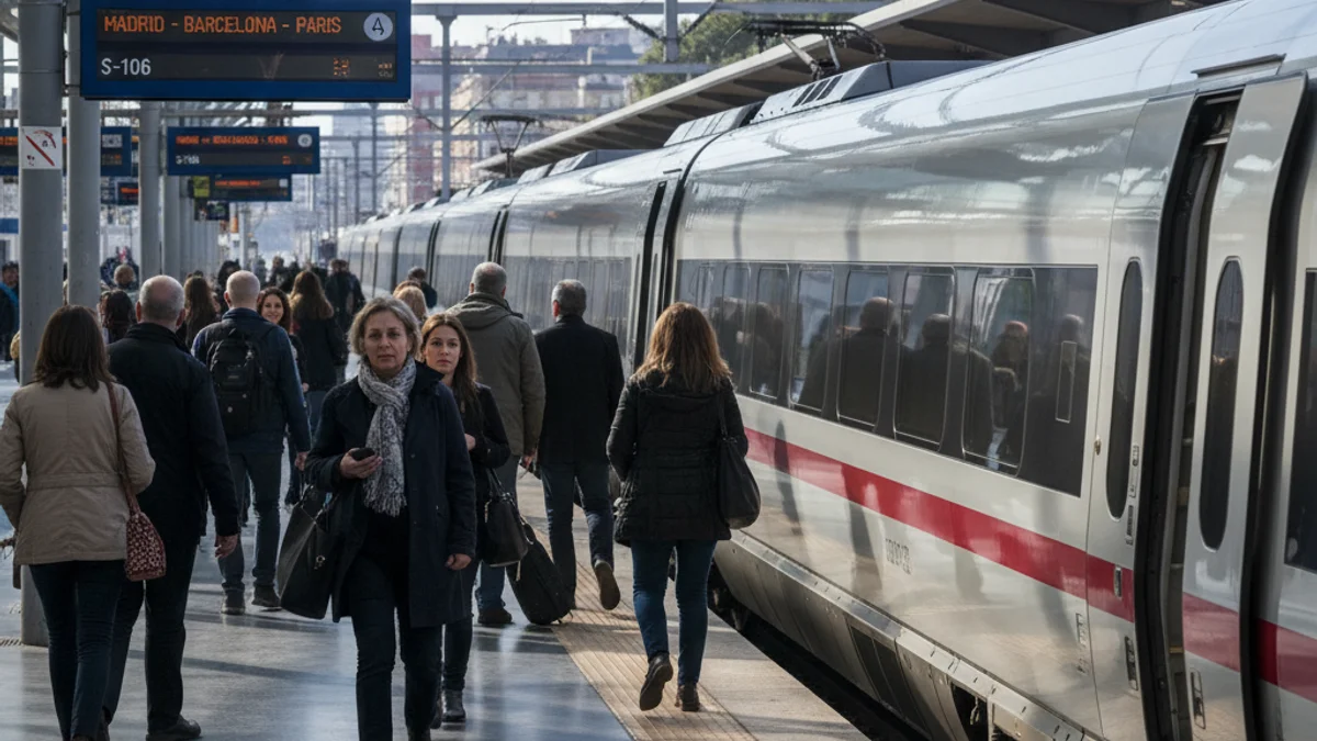 Imatge genèrica d'un tren d'alta velocitat de gran capacitat en una estació ferroviària.
