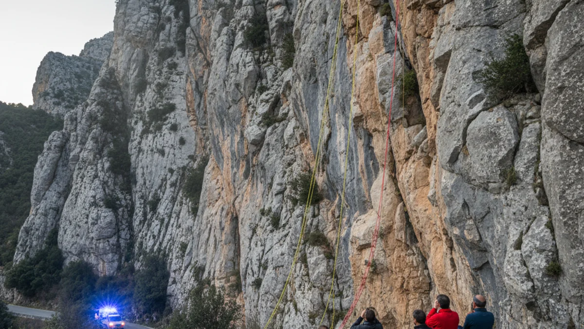 Imatge genèrica d'un helicòpter de rescat sobrevolant una zona de cingleres a la muntanya.