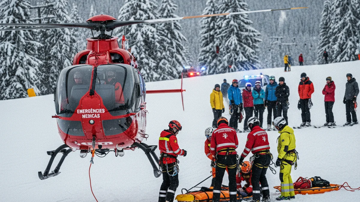 Imagen genérica de un rescate de montaña con helicóptero en una estación de esquí.