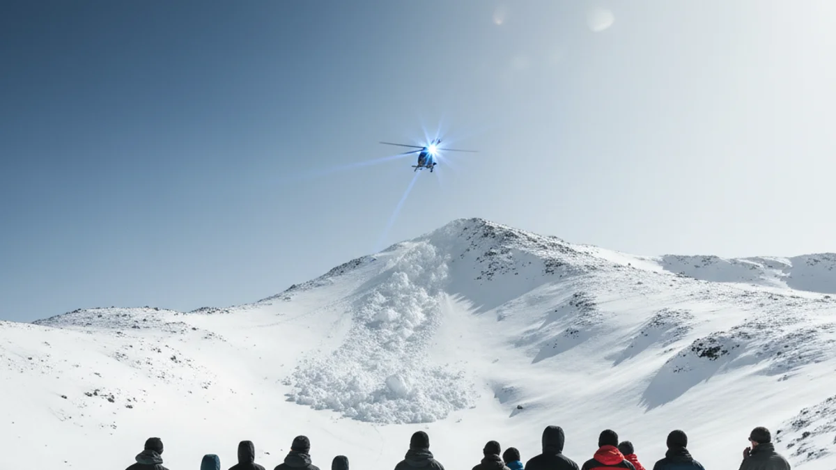 Imatge genèrica d'un helicòpter de rescat sobrevolant un cim nevat als Pirineus.