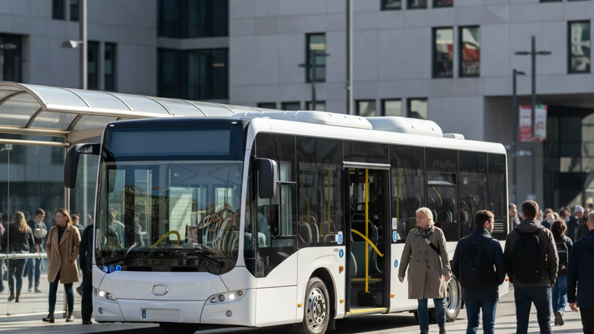 Imatge genèrica d'un minibús elèctric modern en una parada urbana.