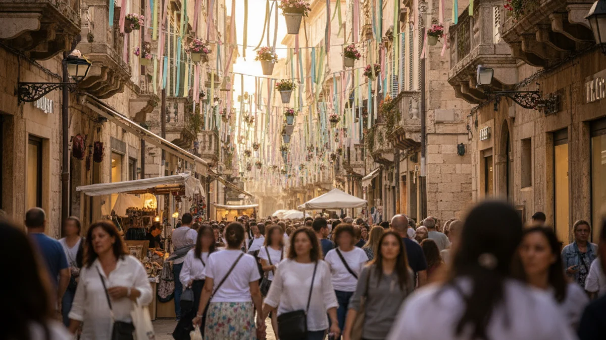Imatge genèrica d'un carrer comercial amb ambient festiu durant la primavera.