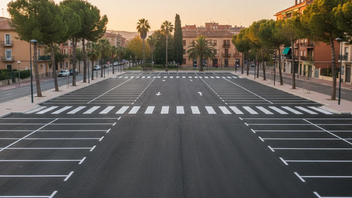 Imatge genèrica d'un nou aparcament dissuasiu amb línies blanques acabades de pintar.