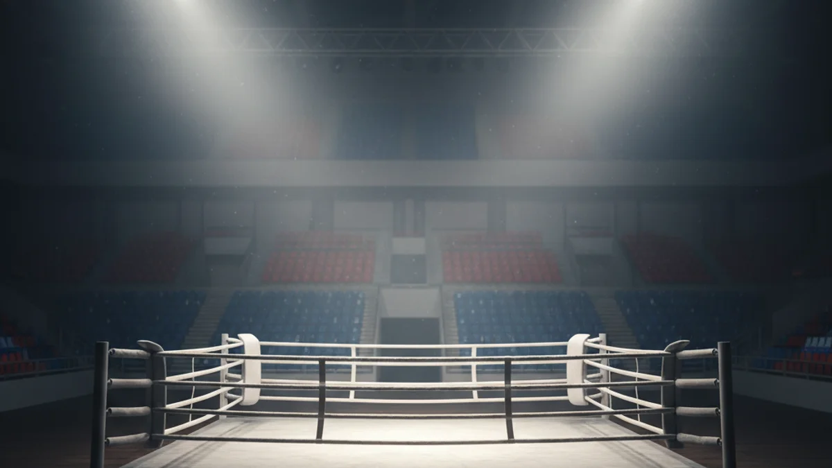 Imagen genérica de un ring de boxeo bajo las luces de un pabellón deportivo.