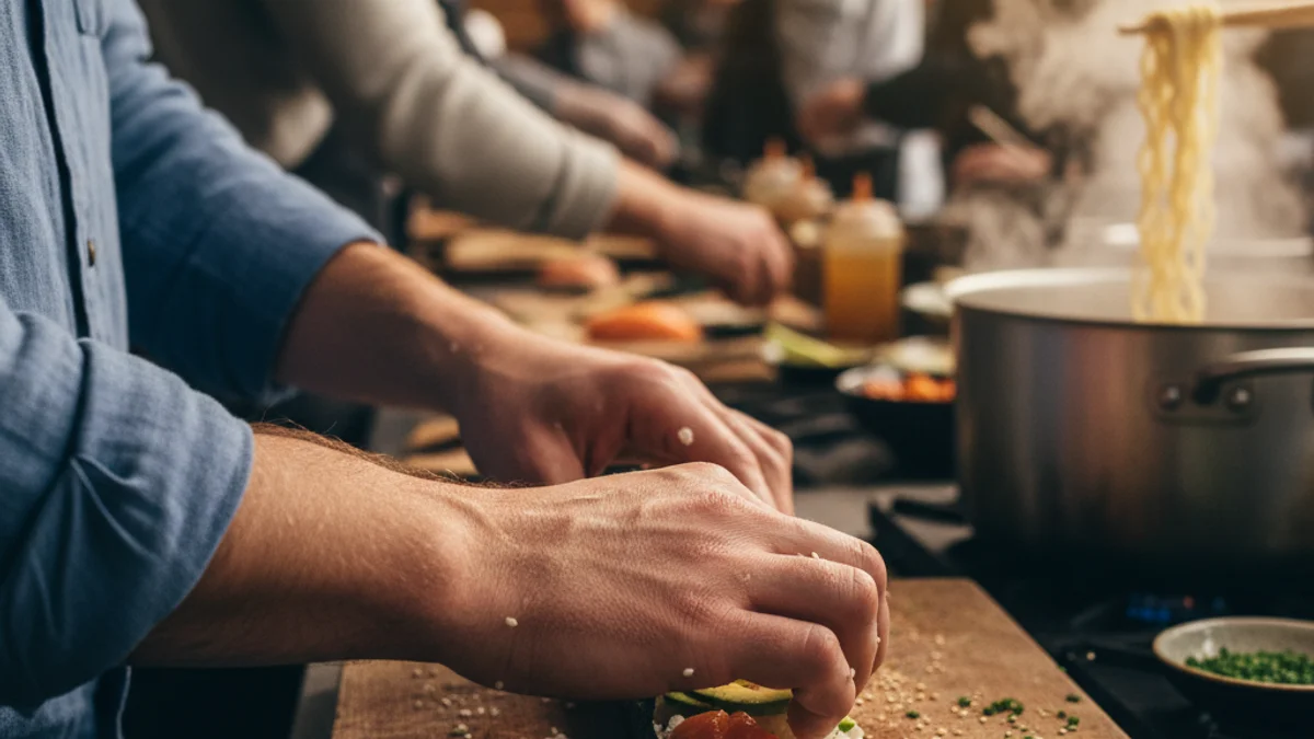 Generic image of sushi preparation in a professional kitchen.
