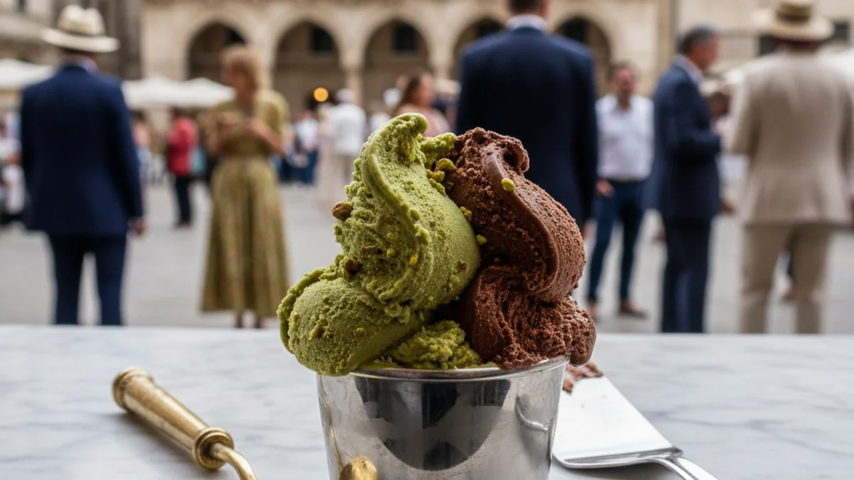 Generic image of artisanal gelato being served in a professional setting.