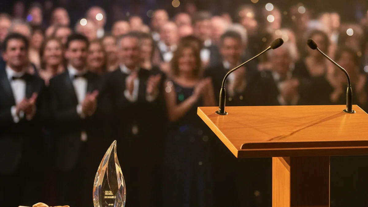 Imatge genèrica d'un escenari durant un acte de lliurament de premis institucionals.