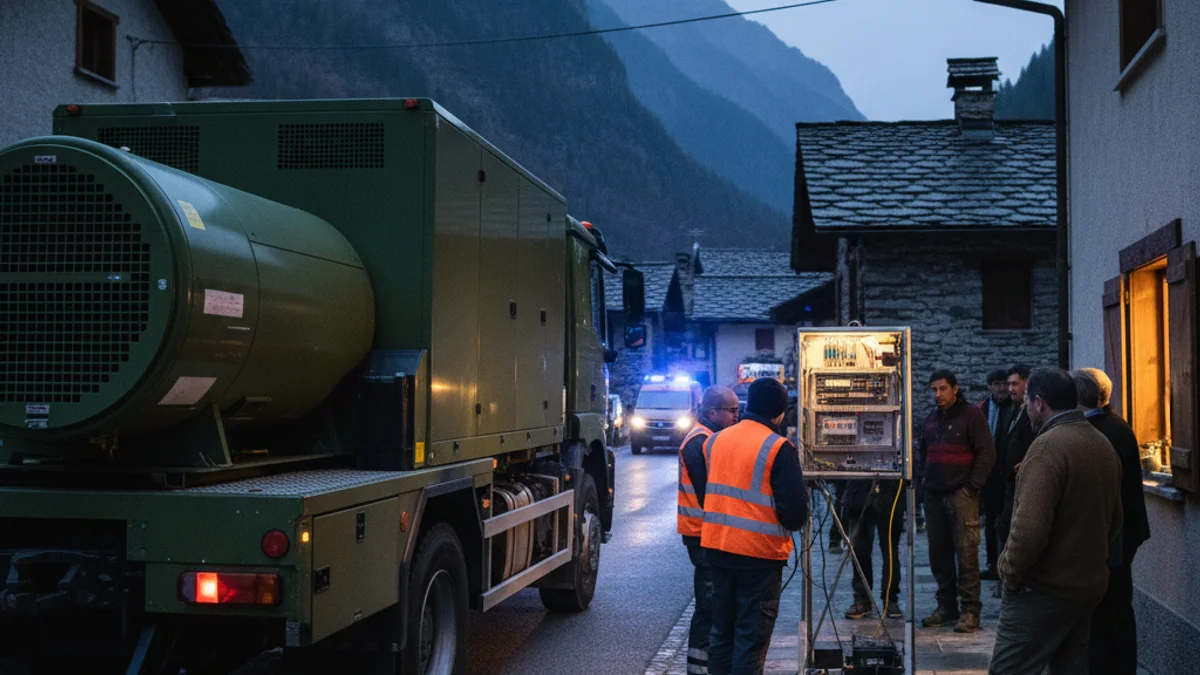 Imatge genèrica d'un grup electrogen industrial instal·lat en un carrer per subministrar energia provisional.