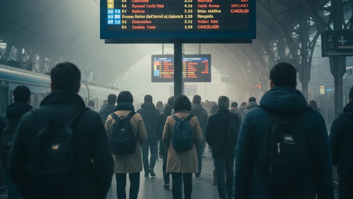 Imatge genèrica d'un panell informatiu de trens amb retards en una estació de Barcelona.