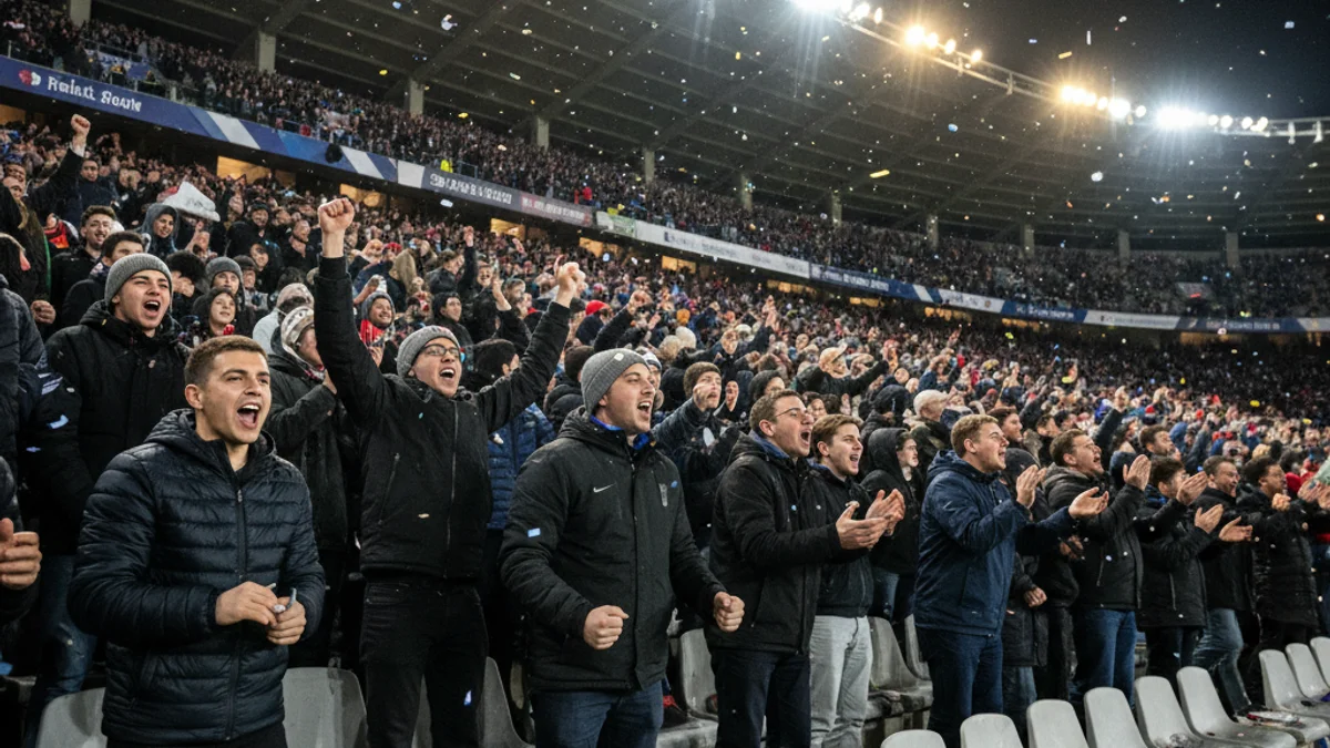 Imagen genérica del ambiente en las gradas de un estadio de fútbol durante un partido nocturno.
