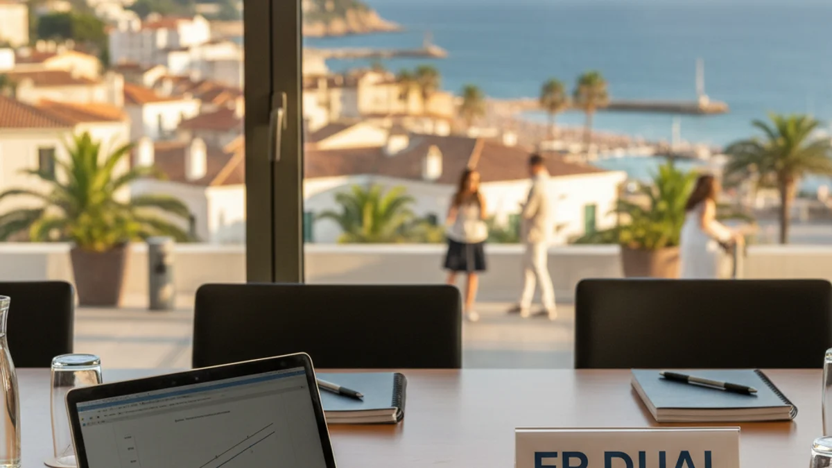 Imatge genèrica d'una sala de reunions amb material didàctic i vistes a una zona costanera.