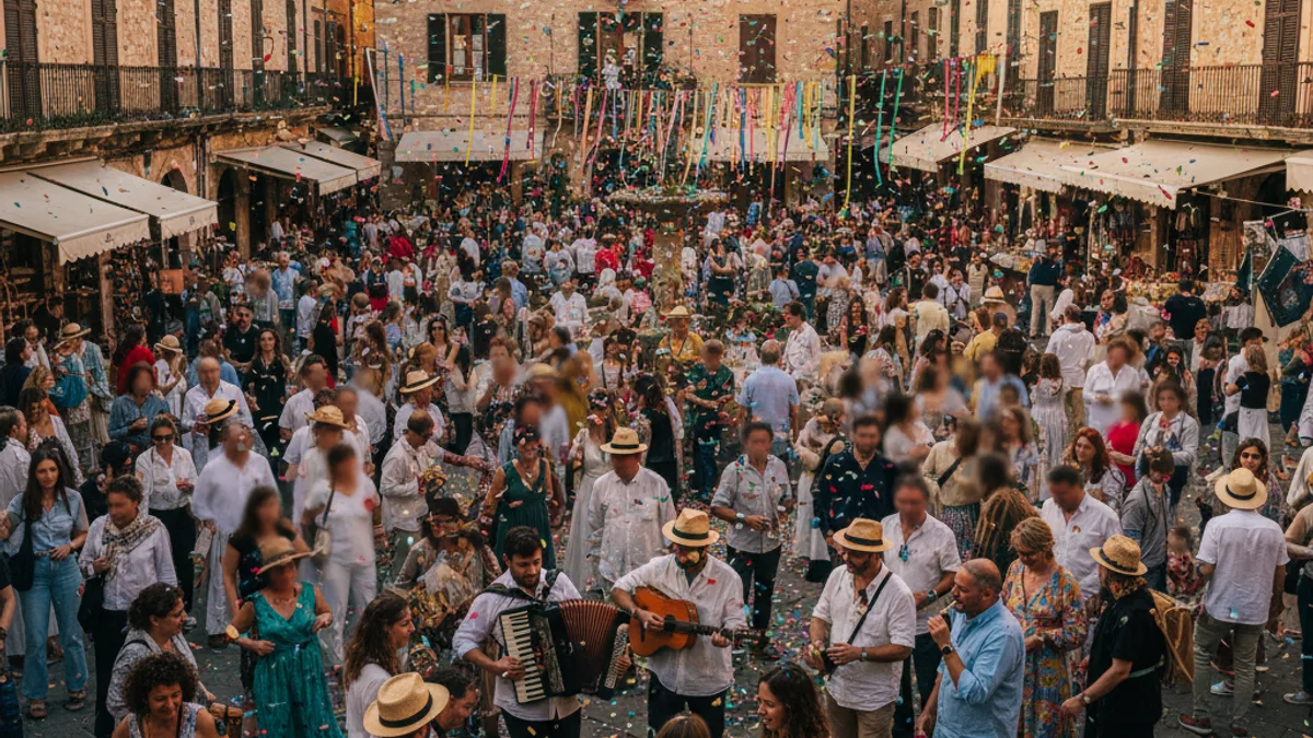 Imatge genèrica d'una celebració popular en una plaça pública amb ambient festiu.