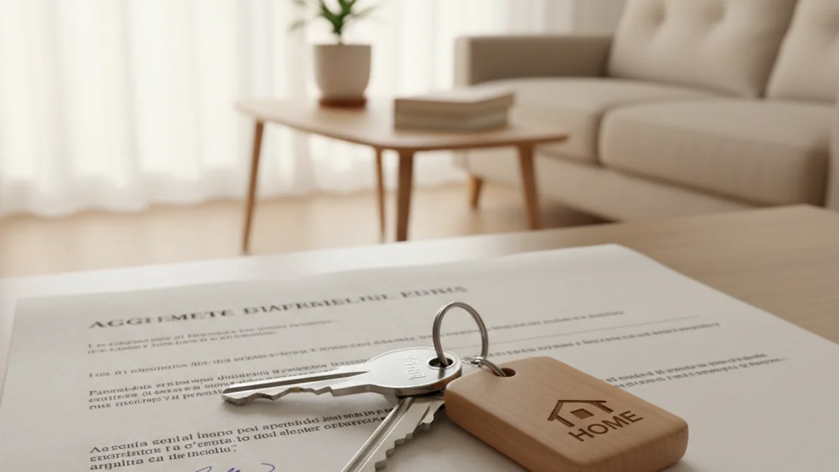 Imatge genèrica d'unes claus de casa sobre un contracte de lloguer en un pis lluminós.