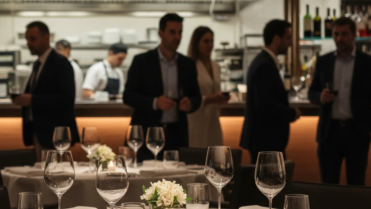 Generic image of an elegant restaurant interior with set tables and warm lighting.