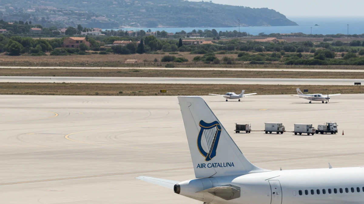 Generic image of a commercial airplane on the runway of a regional airport during the summer season.