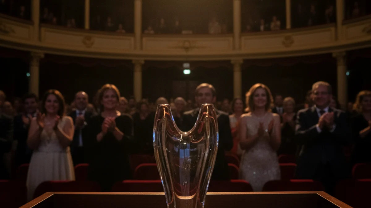 Imatge genèrica d'un guardó sobre un podi en un teatre il·luminat.