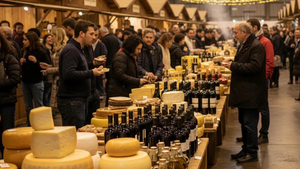 Imatge genèrica d'una fira gastronòmica amb parades de productes locals i visitants.