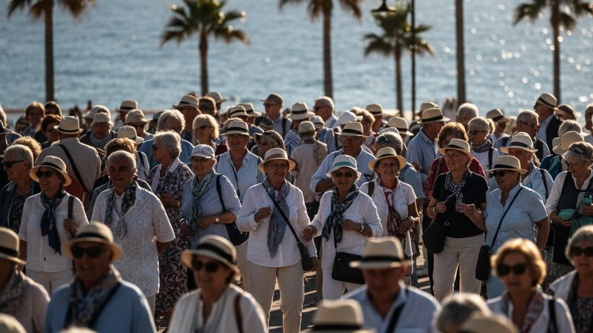 Imatge genèrica d'un grup de persones grans gaudint d'un viatge en una destinació costanera.