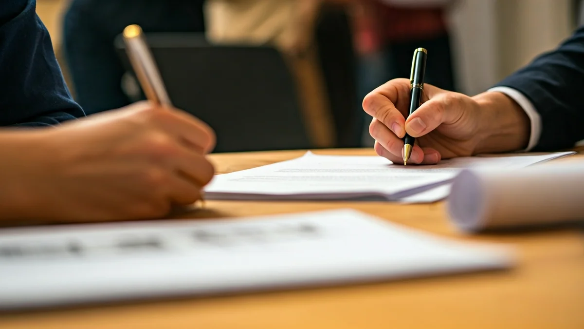 Imatge genèrica de mans signant un document, simbolitzant un acord.