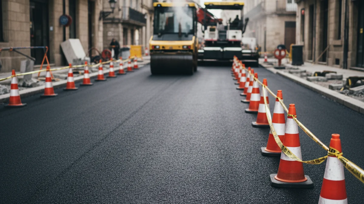 Imatge genèrica d'una operació de reasfaltat en un carrer urbà.