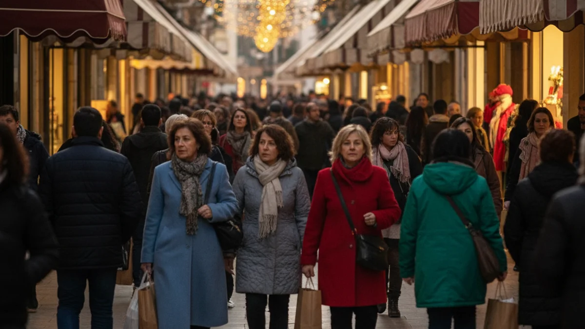 Imatge genèrica d'un carrer comercial amb gent passejant i bosses de compra.