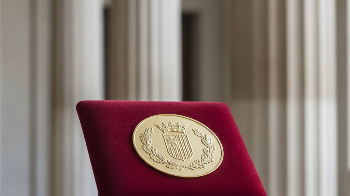 Imatge genèrica d'una medalla d'or sobre un coixí en un acte institucional.