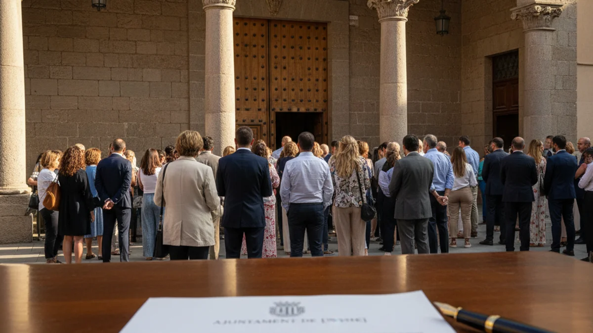 Imagen genérica de la entrada de un ayuntamiento con detalles arquitectónicos institucionales.