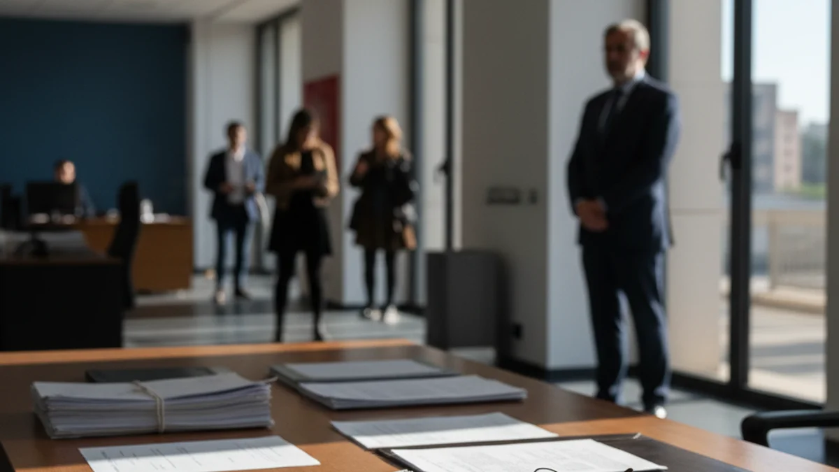 Imatge genèrica d'una oficina municipal amb documents oficials sobre una taula.