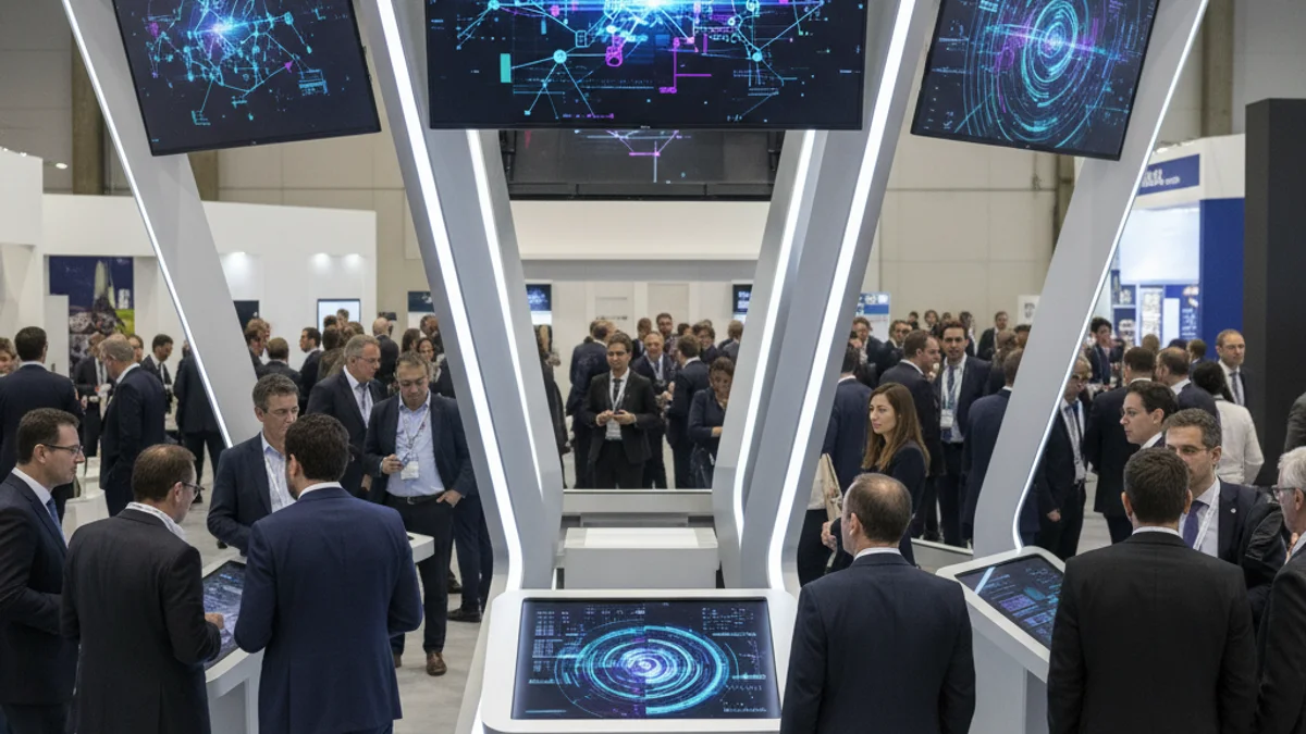 Imagen genérica de un estand tecnológico en una feria de innovación y emprendimiento.