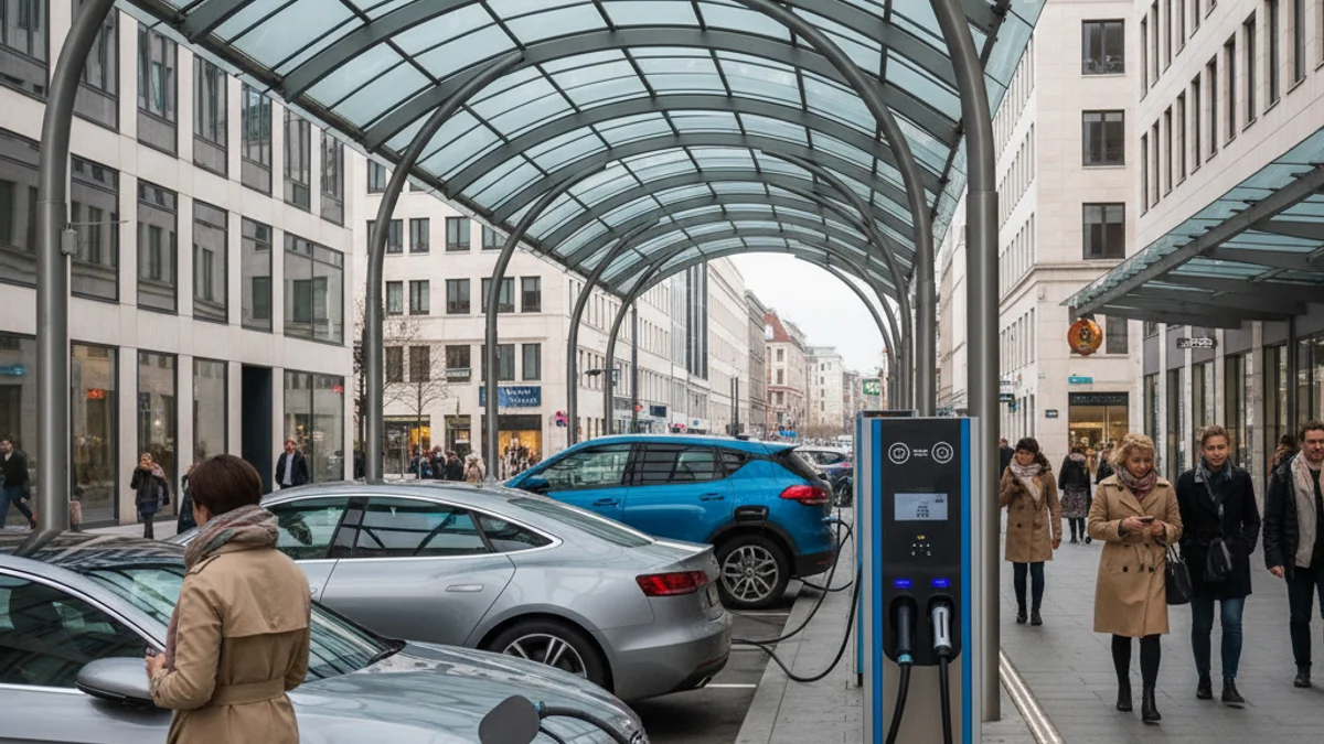 Generic image of an electric vehicle charging station with solar panels.