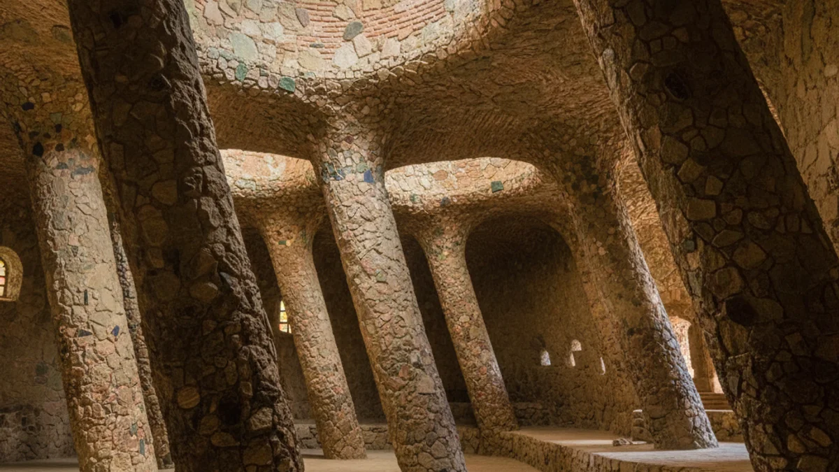 Generic image of the interior of the Colònia Güell Crypt, designed by Antoni Gaudí.