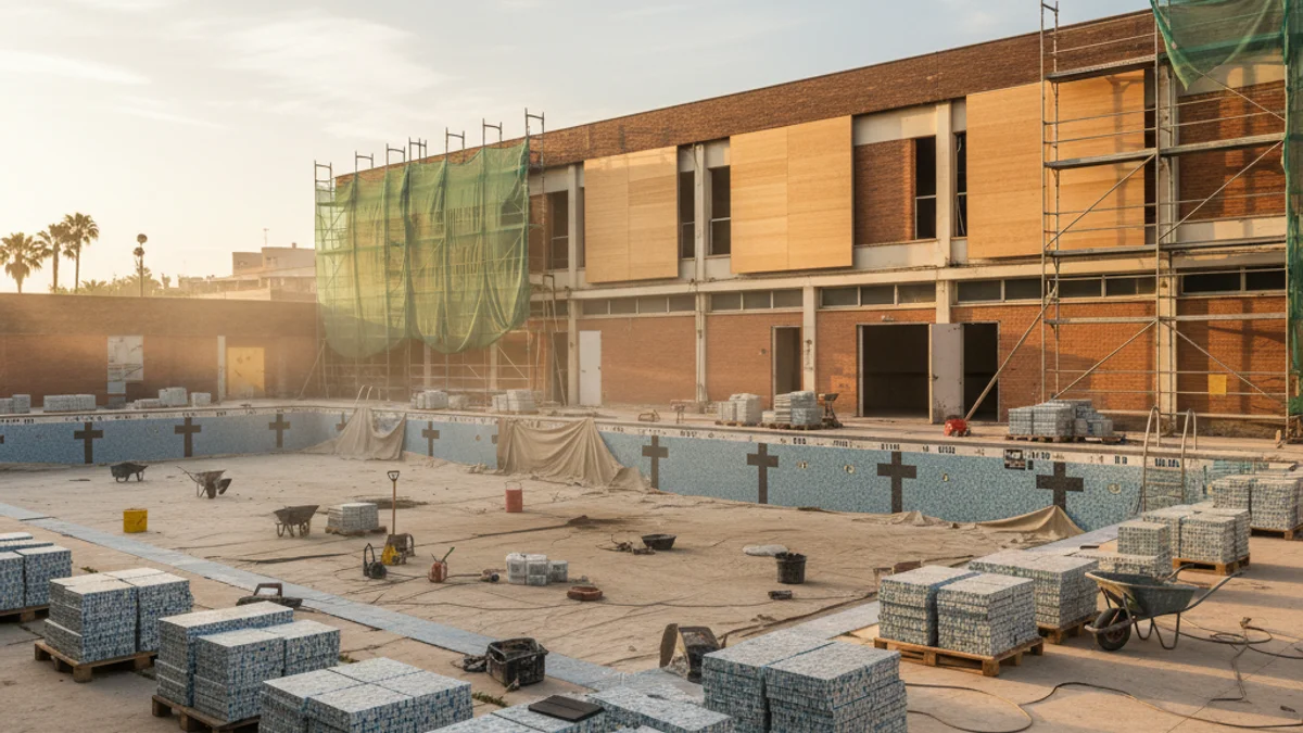 Imatge genèrica de les obres de remodelació en una piscina municipal.