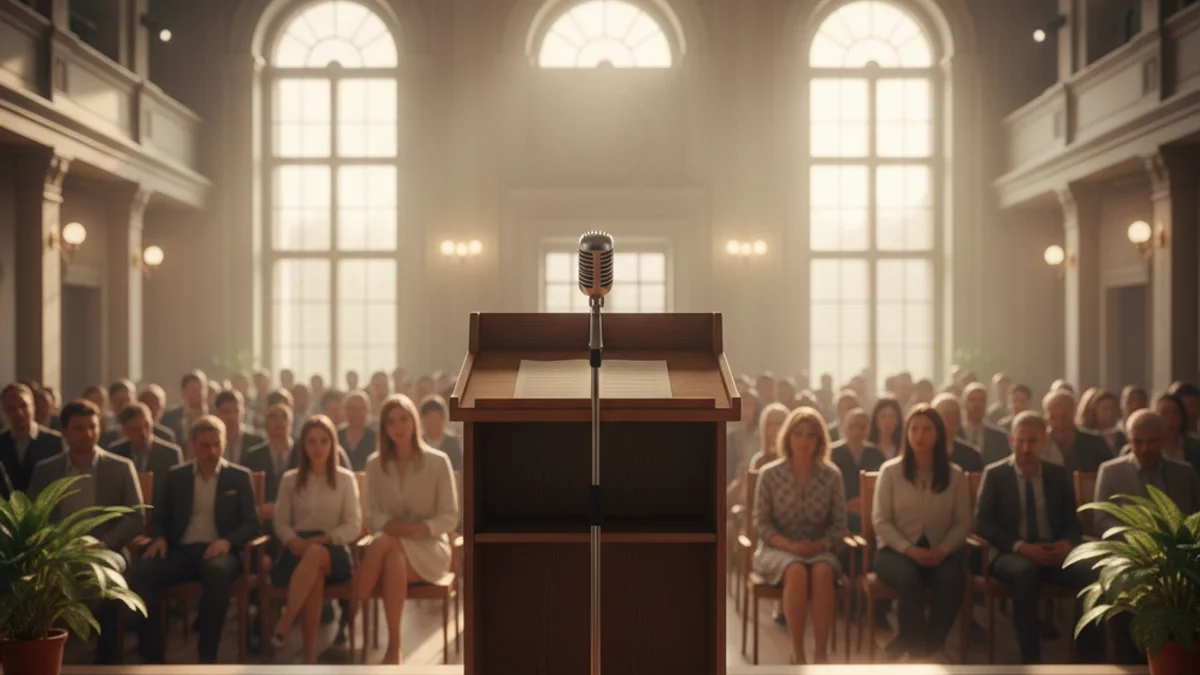 Generic image of a municipal hall prepared for a family education conference.
